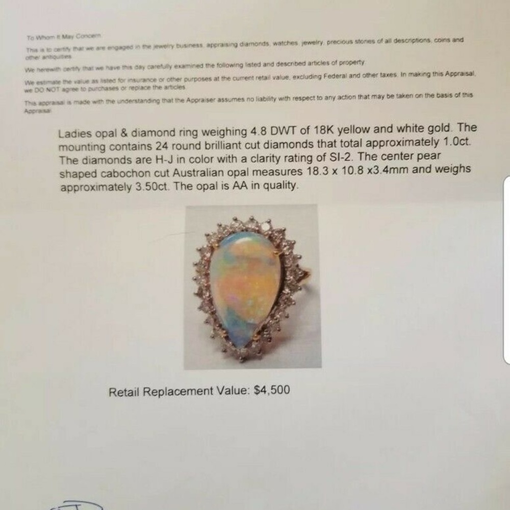 Sold Vintage 18k Gold Opal Diamond Halo Ring - Picture 11 of 13